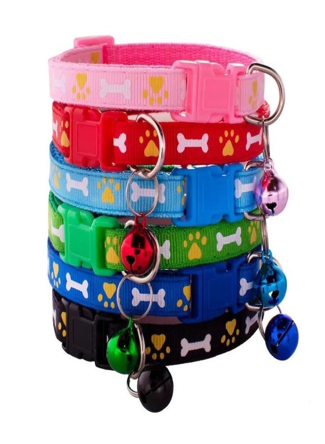 BohoBark Multi-Color Design Adjustable Pet Collar Cute Paw & Bone Pattern Small Cat Neck Strap with Bell Pack of 2 PCs - Image 1